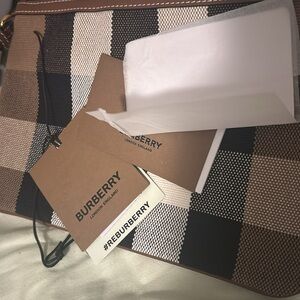 Authentic Burberry Leather Trim Wristlet